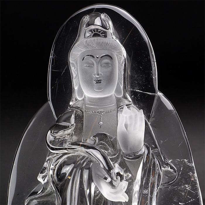 水晶 彫刻 置物 観音様 木製台付 No.28 : 宮忠 - 通販 - Yahoo