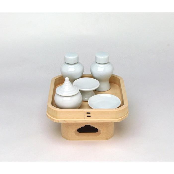 神具セット 遠山 三方 木曽桧 4寸5分・土器セット 4寸 幅13.6cm 奥行