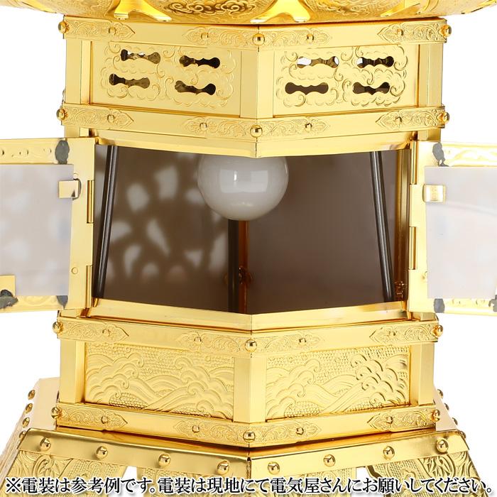 六角吊下灯籠 蝶足型 銅地本金鍍金 6寸_5