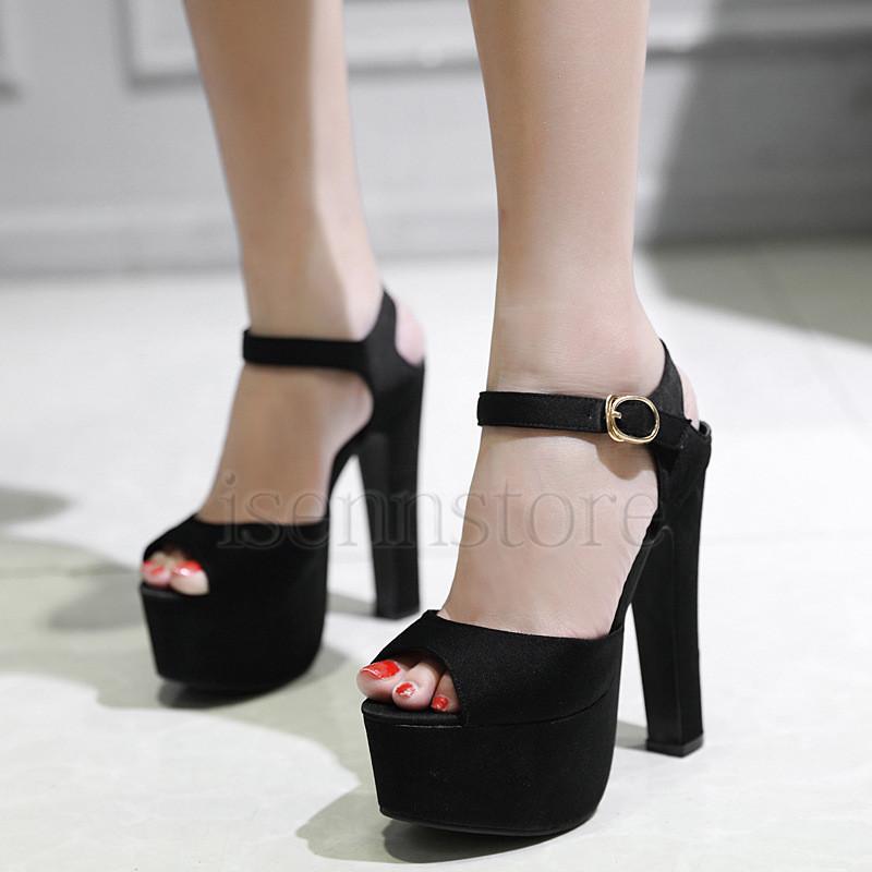 厚底サンダル ヒール 15cm 太ヒール キャバ サンダル レディース 靴