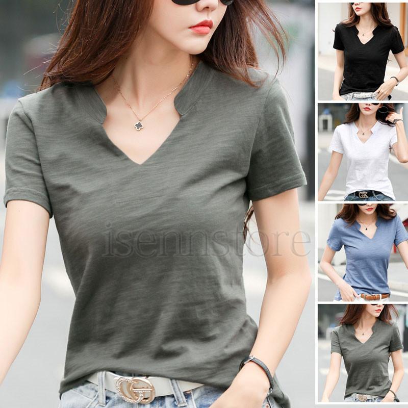 Tシャツ レディース 半袖 カットソー 大人 きれいめ 無地 トップス コットン 綿 Tシャツ インナー プルオーバー 無地 Vネック 着痩せ シンプル オフィス 春夏 2133 1181 イセンストア 通販 Yahoo ショッピング