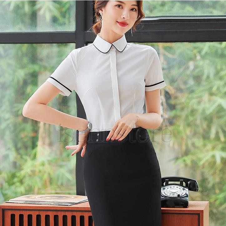 ブラウス 事務服 シャツ レディース オフィス 通勤 Ol 高級感 淑女風 ワイシャツ V襟 襟付き 春 夏 当季大流行