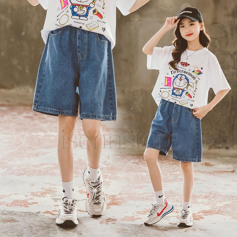 子供服 デニム ハーフパンツ ジュニア キッズ 女の子 可愛い ジーンズ ジーパン コットン 綿 ゆったり ウエストゴム ワイドパンツ 半ズボン ボトムス 通学 2133 1442 イセンストア 通販 Yahoo ショッピング