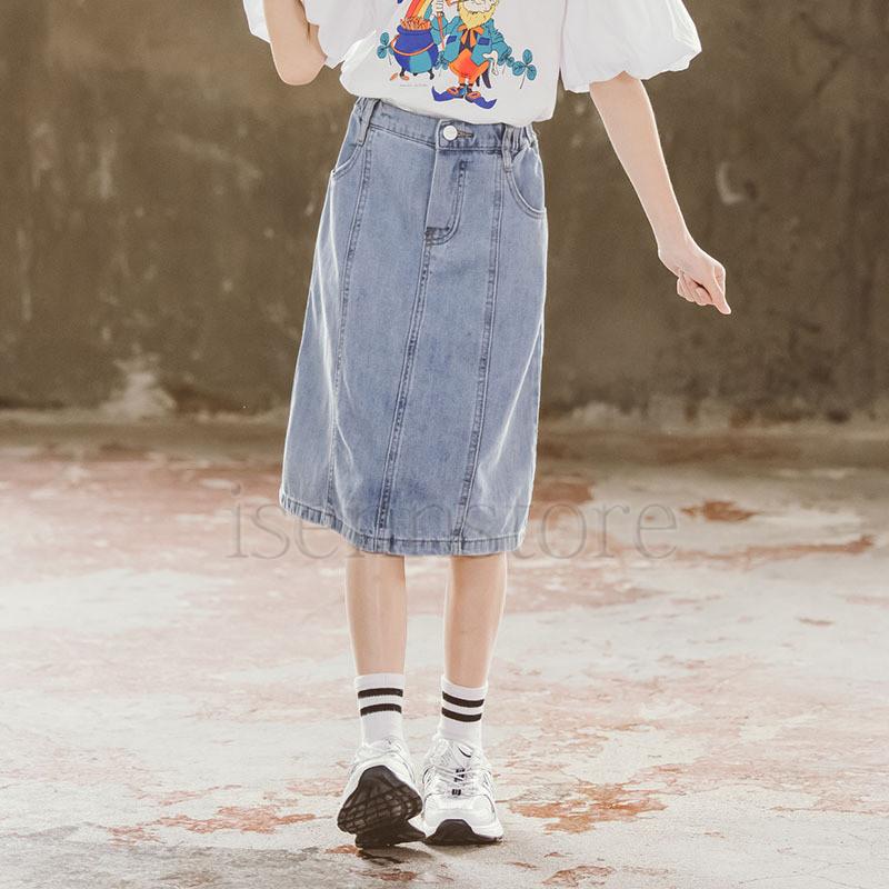 スカート キッズ ロングスカート 子供服 デニム ハイウエスト Aライン