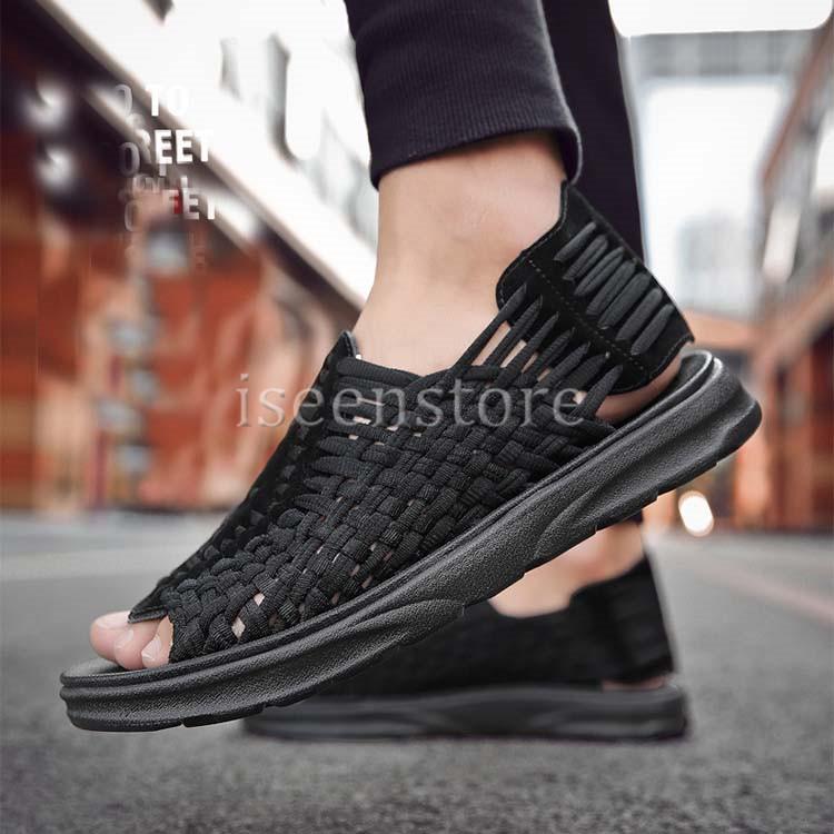 スポーツサンダル メンズ サンダル 編み込み スリッポン 通気 靴