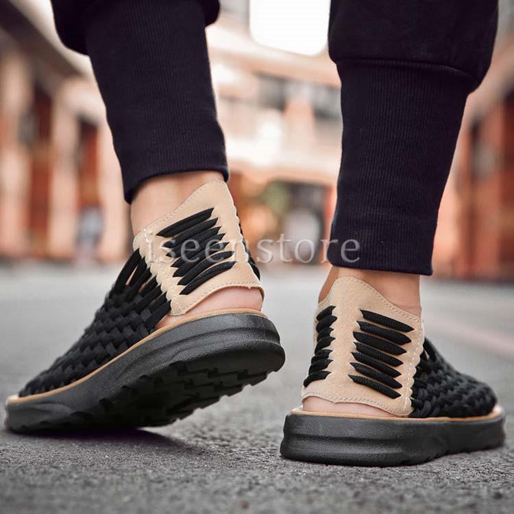 スポーツサンダル メンズ サンダル 編み込み スリッポン 通気 靴