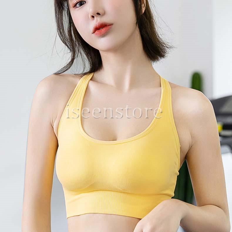 後ろ美人 お洒落 スポーツブラ ブラトップ 格子 ダンス ヨガ 衣装 黄色 F フロントデザイン スポーツブラ（イエロー） – kananlife_fit