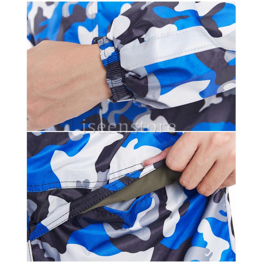 レインウェア メンズ 上下セット 迷彩柄 カッパ 雨合羽 雨具 バイク