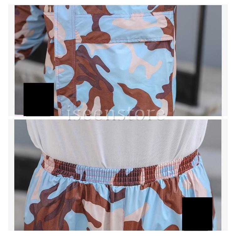 レインウェア メンズ 上下セット 迷彩柄 カッパ 雨合羽 雨具 バイク