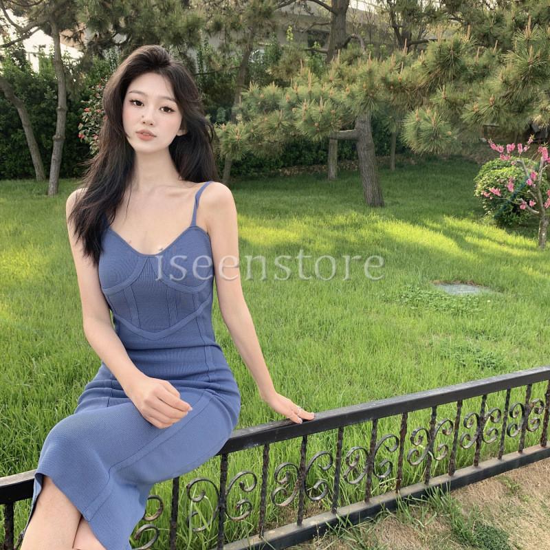 タイト ワンピース キャミ セクシー 夏ノースリーブ ニットワンピ