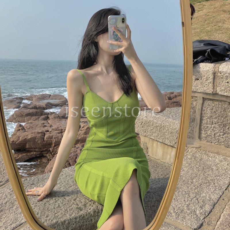 タイト ワンピース キャミ セクシー 夏ノースリーブ ニットワンピ