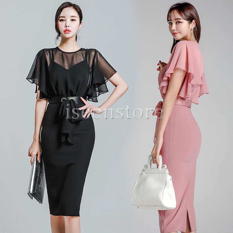 ワンピース きれいめ 夏新作 OL 通勤ワンピース エレガント シフォン