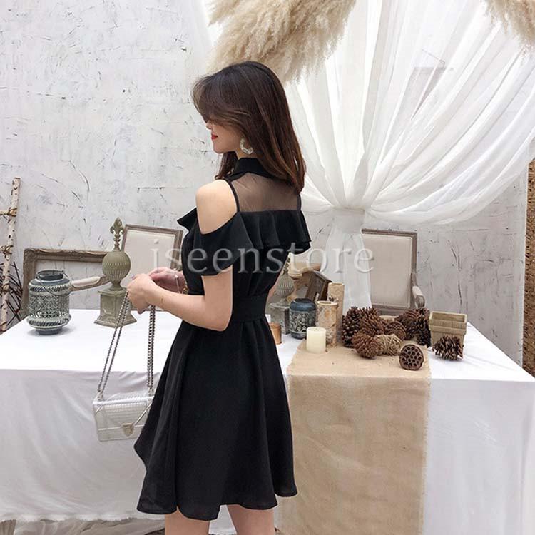 夏シャツワンピース 襟付き 半袖 Aライン ドッキングワンピース 肩出し