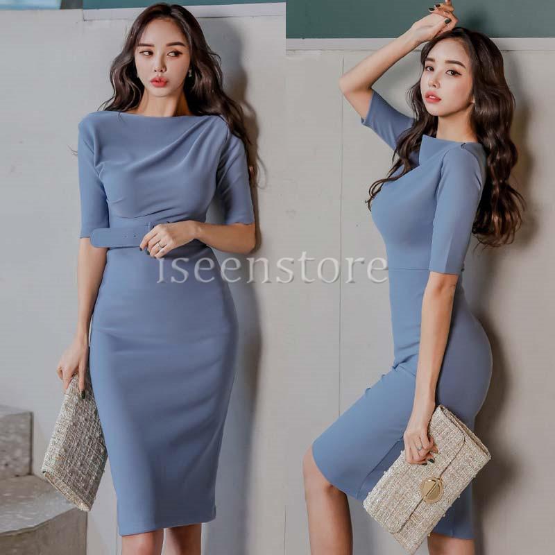 ベルト付 ボートネック タイトワンピース 春夏 きれいめ 5分袖 スリム レディース ワンピース ミディ丈 無地 シンプル ボディコンワンピ 膝丈 細見え エレガント 2133 35 イセンストア 通販 Yahoo ショッピング