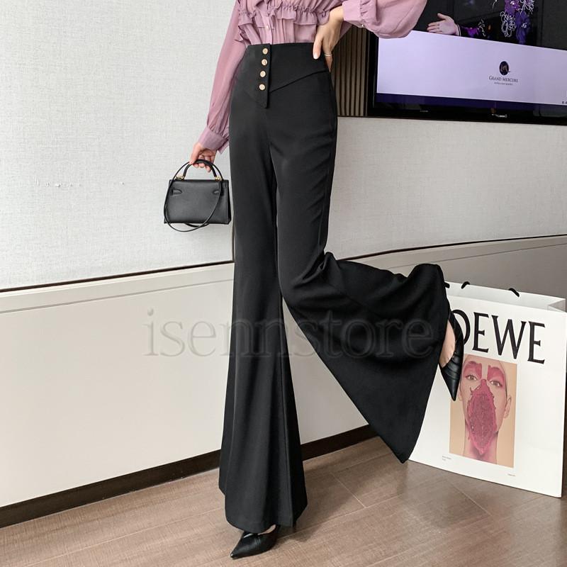 フレアパンツ レディース ハイウエスト 無地ストレッチ