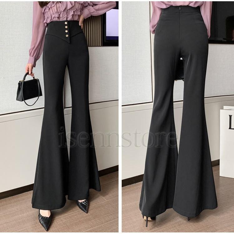 フレアパンツ レディース ハイウエスト 無地ストレッチ ベルボトム