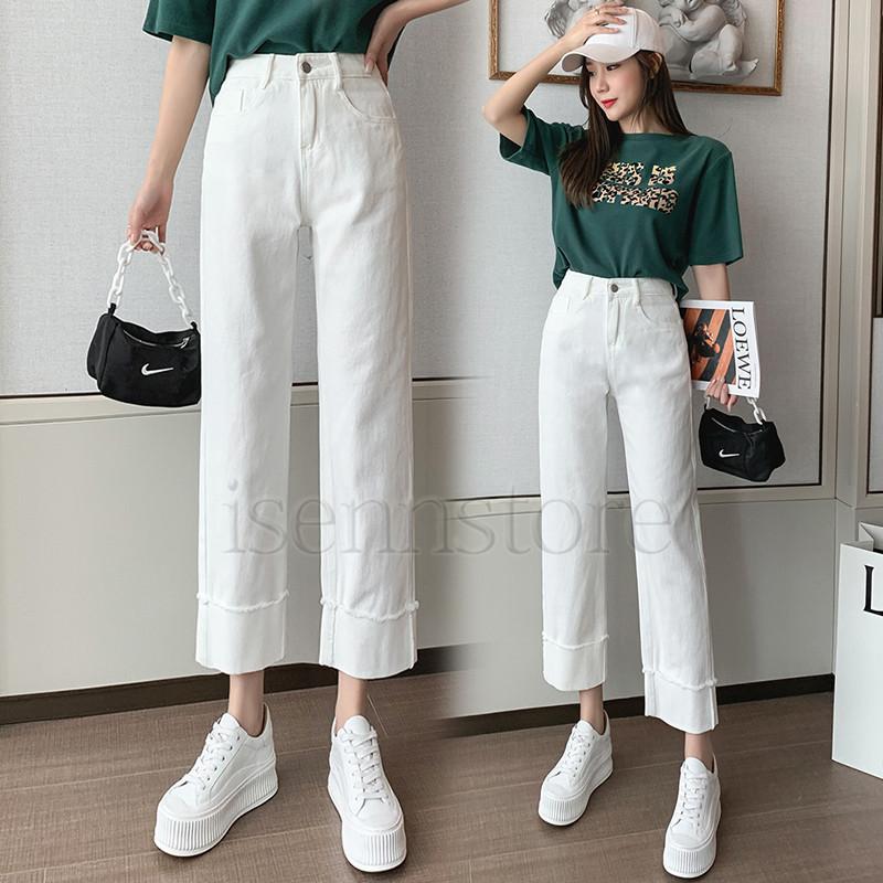 カラーデニム ジーンズ レディース デニムパンツ ハイウエスト ストレートデニム 無地 9分丈 ホワイトデニム ワイドパンツ ゆったり カジュアル 通勤 通学 春服 2133 235 イセンストア 通販 Yahoo ショッピング