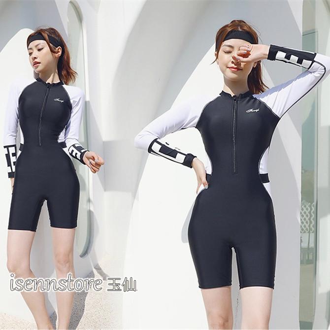 レディース パッド付き フィットネス水着 長袖 オールインワン 前開き 女性用 ラッシュガード ショートパンツ スイムウェア 夏 海 ビーチ サーフィン2色 2133 25 イセンストア 通販 Yahoo ショッピング