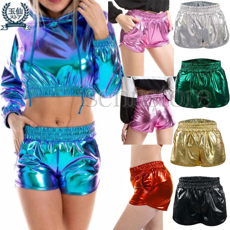 メタリック ショートパンツ ゆる ポケット セクシー ホットパンツ 光沢