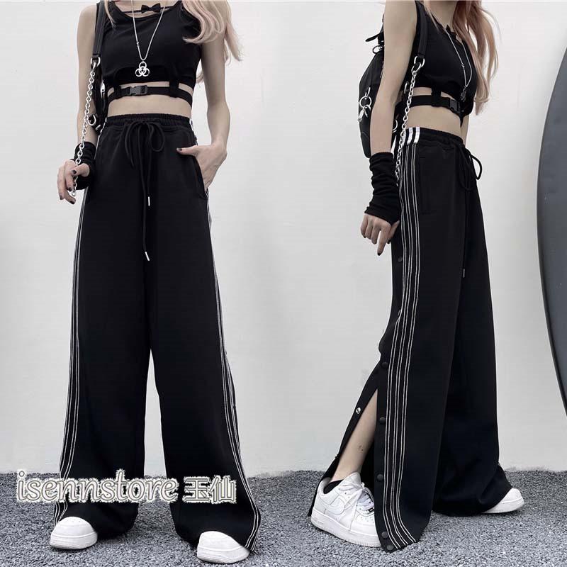 ワイドパンツ サイド スリット ヒップホップ ダンス 衣装 黒 ボトムス