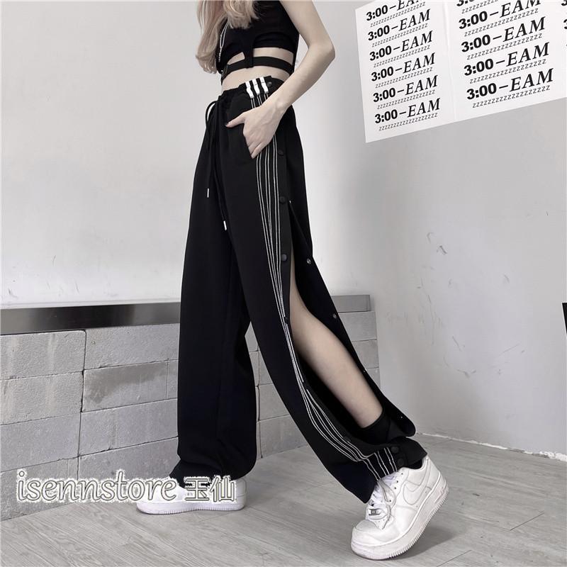 ワイドパンツ サイド スリット ヒップホップ ダンス 衣装 黒 ボトムス