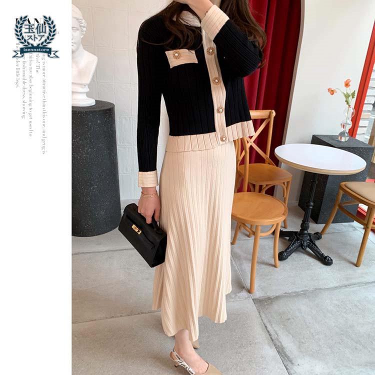 ベスト アンサンブルセーター プライムニット プリーツスカート セットアップ ニットセットアップ レディース 秋冬 上下セット ニットセーター