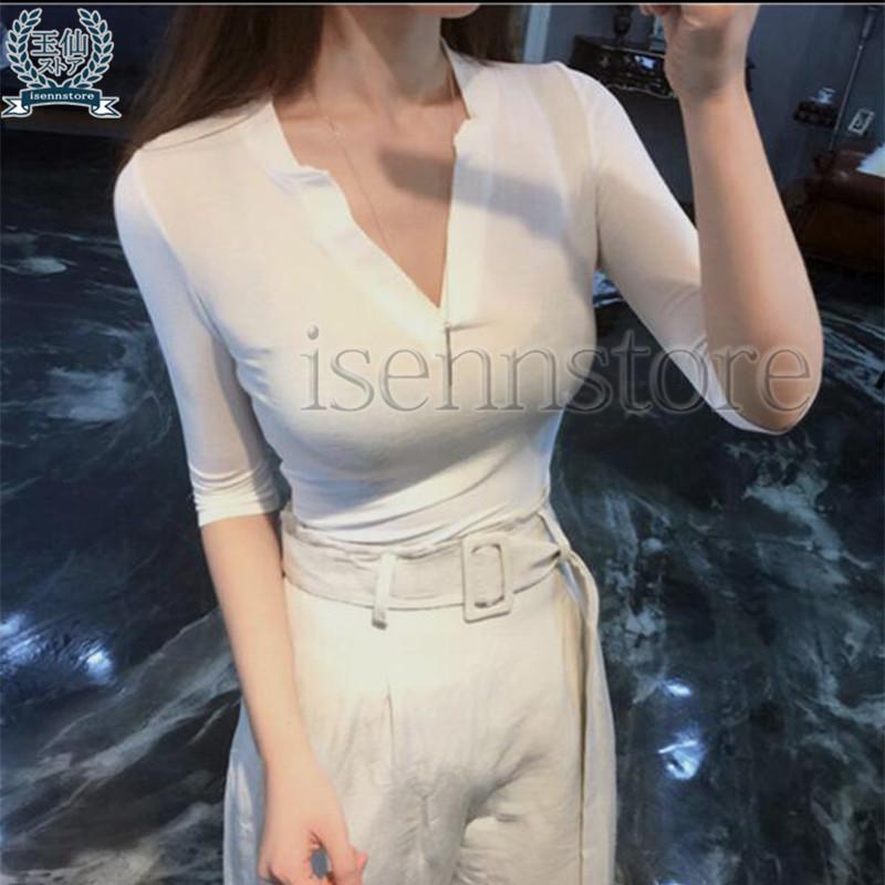 トップス カットソー tシャツ ヘンリーネック Vネック 7分袖 セクシー