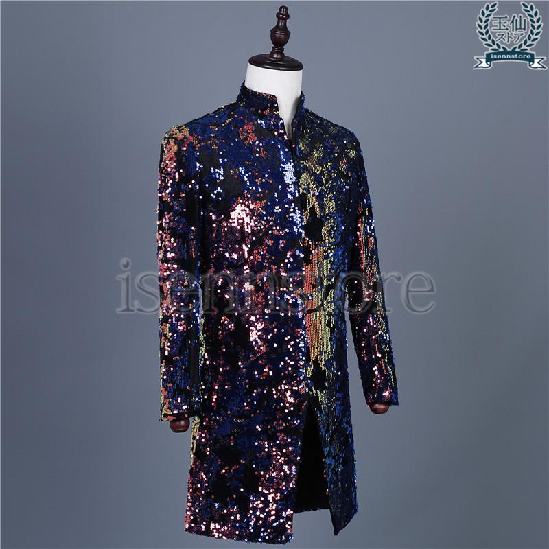 人気 メンズ 演出服 スパンコール ロングコート ダンス衣装 タキシード