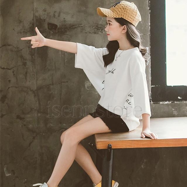 子供服 Tシャツ 女の子 キッズ ジュニア 半袖 ドルマンスリーブ ロゴ