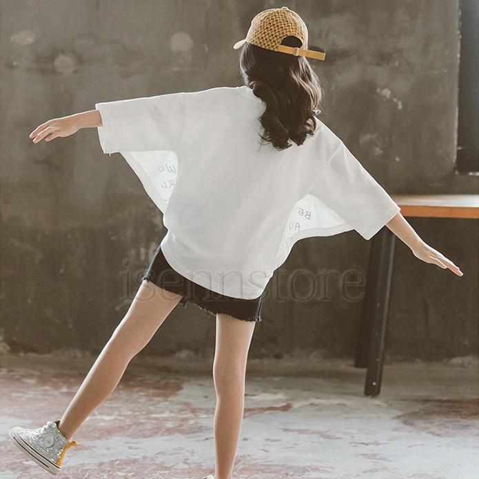 子供服 Tシャツ 女の子 キッズ ジュニア 半袖 ドルマンスリーブ ロゴ
