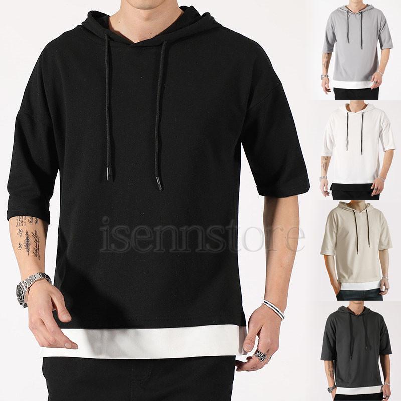 半袖 パーカー メンズ パーカーtシャツ カットソー プルオーバー フード付き 無地 重ね着 おしゃれ サマー トップス ゆったり 薄手 7分袖 パーカー 2133 798 イセンストア 通販 Yahoo ショッピング