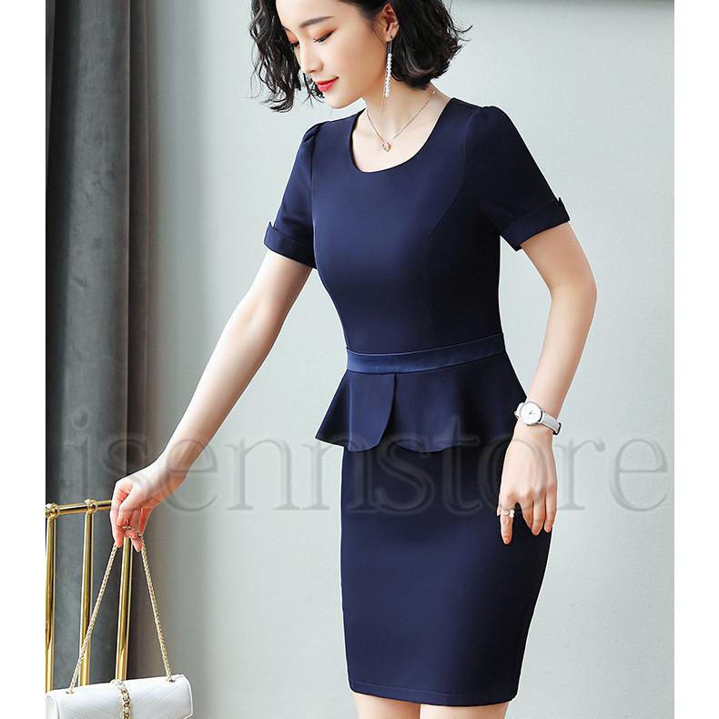 ペプラム ワンピース 半袖 膝丈 タイト フリル レディース ハイウエスト 着痩 通勤 Ol ワンピース 丸首 無地 シンプル フォーマル 上品 夏 ママ30代40代50代 2133 906 イセンストア 通販 Yahoo ショッピング