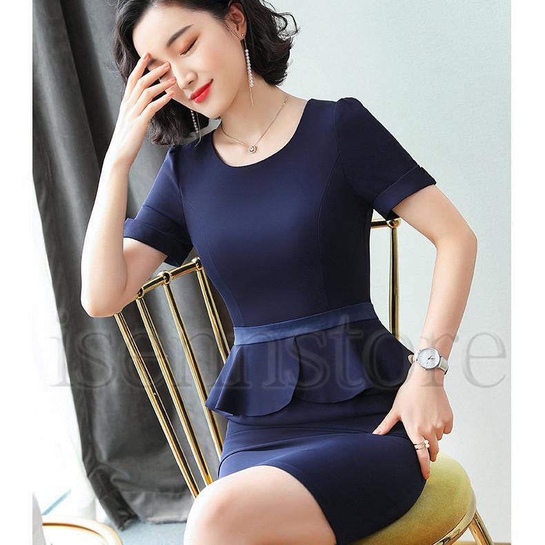 ペプラム ワンピース 半袖 膝丈 タイト フリル レディース ハイウエスト 着痩 通勤 Ol ワンピース 丸首 無地 シンプル フォーマル 上品 夏 ママ30代40代50代 2133 906 イセンストア 通販 Yahoo ショッピング