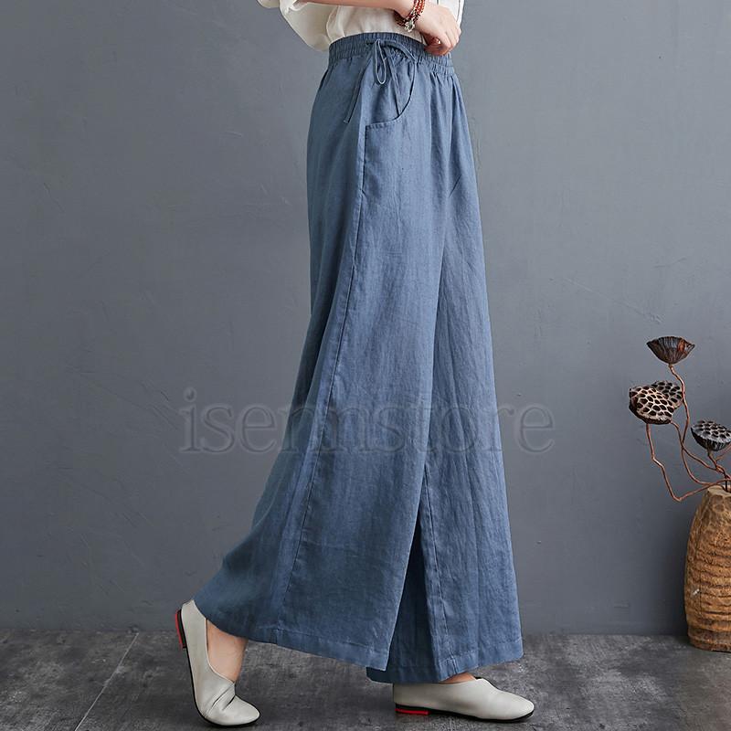 綿麻パンツ リネン 麻混 ガウチョパンツ レディース 春夏 ボトムス