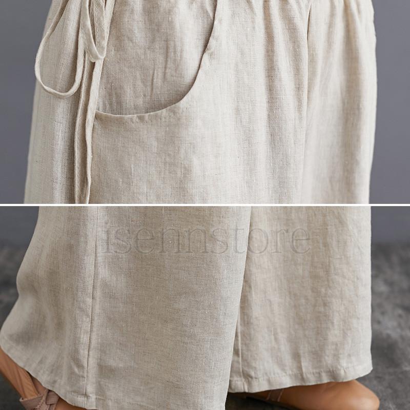 綿麻パンツ リネン 麻混 ガウチョパンツ レディース 春夏 ボトムス