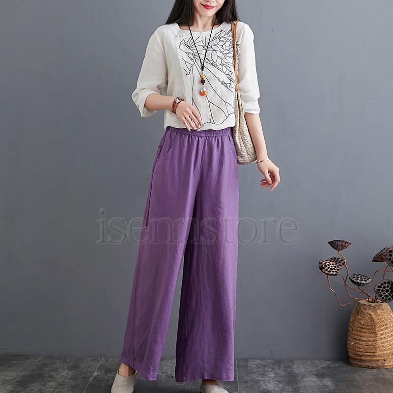 綿麻パンツ リネン 麻混 ガウチョパンツ レディース 春夏 ボトムス