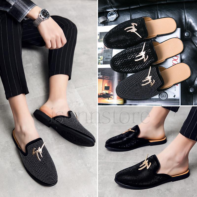 メンズ ビジネス サンダル 疲れにくい きらきら ビジュー 付き 軽量 ビジネススリッパ かかとなし サボ オフィス カジュアル ローファー 革靴 通勤 仕事 2133 9 イセンストア 通販 Yahoo ショッピング