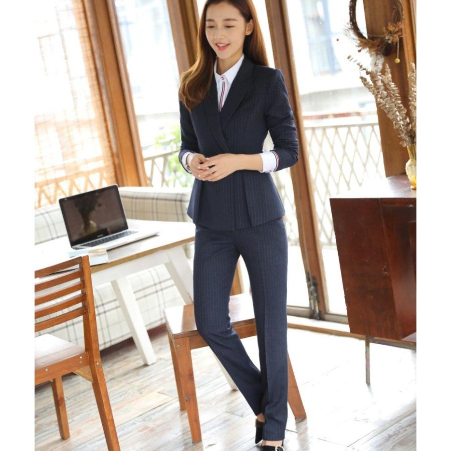 S 3xl 韓国 女性 パンツスーツ 2点セット ストライプスーツ オシャレ コーデ春夏秋冬 事務服 制服 レディース 長袖ジャケット パンツ 黒 紺 就活 面接 Aug 2214 イセンストア 通販 Yahoo ショッピング