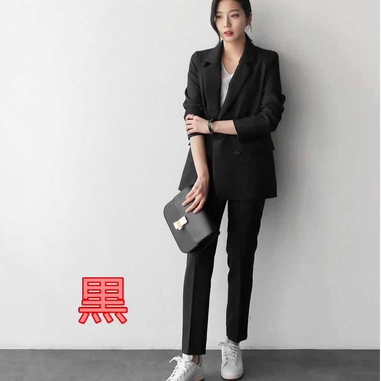 全4色 カジュアルスーツ ダブル ストライプ パンツスーツ女性 事務服 Ol 通勤 韓国ファッション パンツスーツ 就職 活動 面接 転職2点セット Aug 2242 イセンストア 通販 Yahoo ショッピング