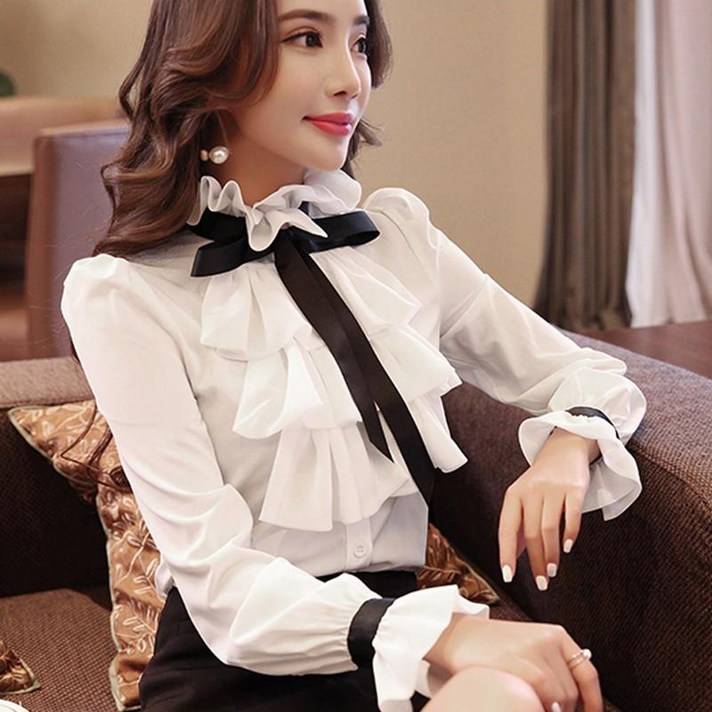 襟 フリル ブラウス シャツ レディース ワイシャツ Yシャツ フォーマル ビジネス スーツ ホワイト ブラック サテン 長袖 シフォン オフィス春秋 リボン付き Aug 2930 イセンストア 通販 Yahoo ショッピング