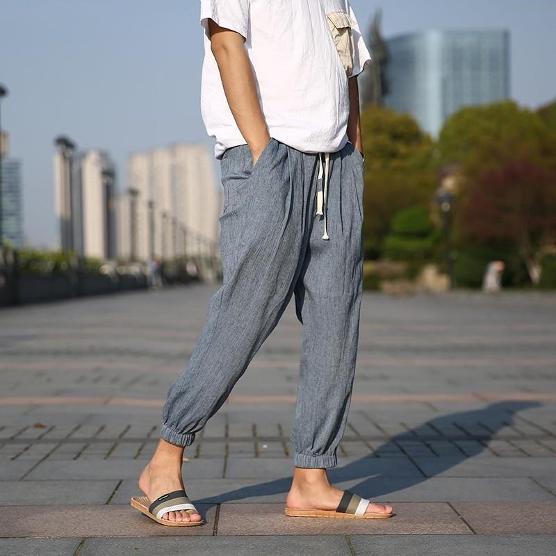 カジュアル チノパンツ サルエルパンツサマーパンツ メンズ 夏 無地 9分丈 テーパード アンクル イージーパンツ ボトムス 大きいサイズ 綿麻パンツ Zlatiborbasket Rs