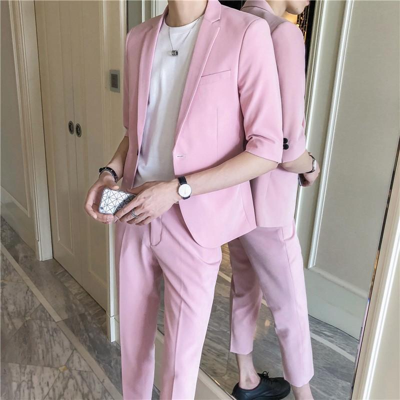 セットアップ メンズ 9分丈パンツ 2点セット 上下セット テーラードジャケット スリムスーツ 5分袖 ビジネススーツ スタイリッシュ サマースーツ カジュアル Aug 3767 イセンストア 通販 Yahoo ショッピング