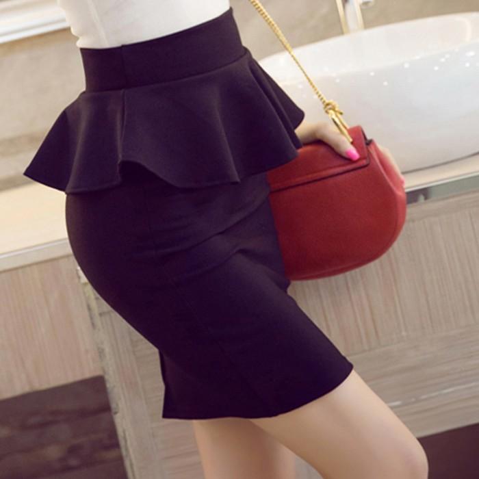 タイトスカート フリル 無地 ペンシルスカート ミニ丈 レディース