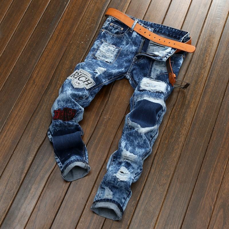 ワッペン付き メンズ デニムパンツ デニム ストレート ジーンズ