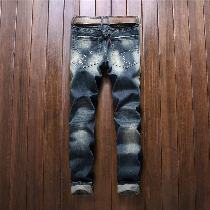 デニムパンツ メンズ ロング丈 ダメージ ワッペン クラッシュ加工