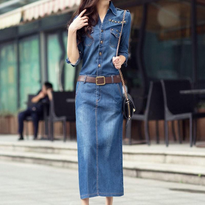 デニム シャツワンピース タイト デニムワンピース 長袖 ロングワンピースマキシ丈 レディース シャツワンピース ヴィンテージ加工 通勤 Ol きれいめ Aug 763 イセンストア 通販 Yahoo ショッピング