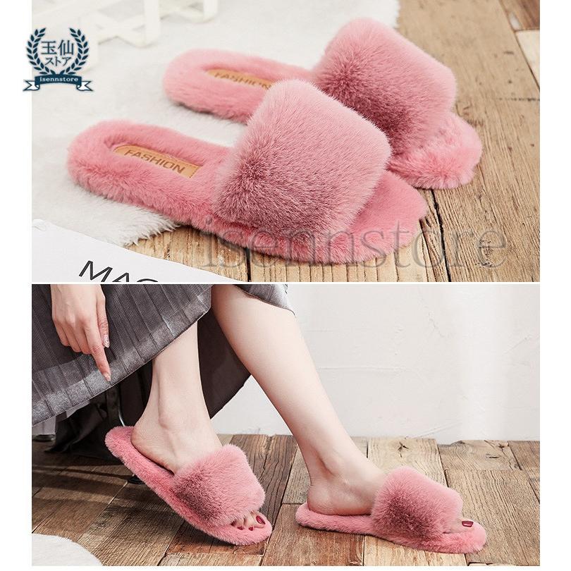 スリッパ レーディース ファーサンダル 美脚 サンダル ミュール ふわ