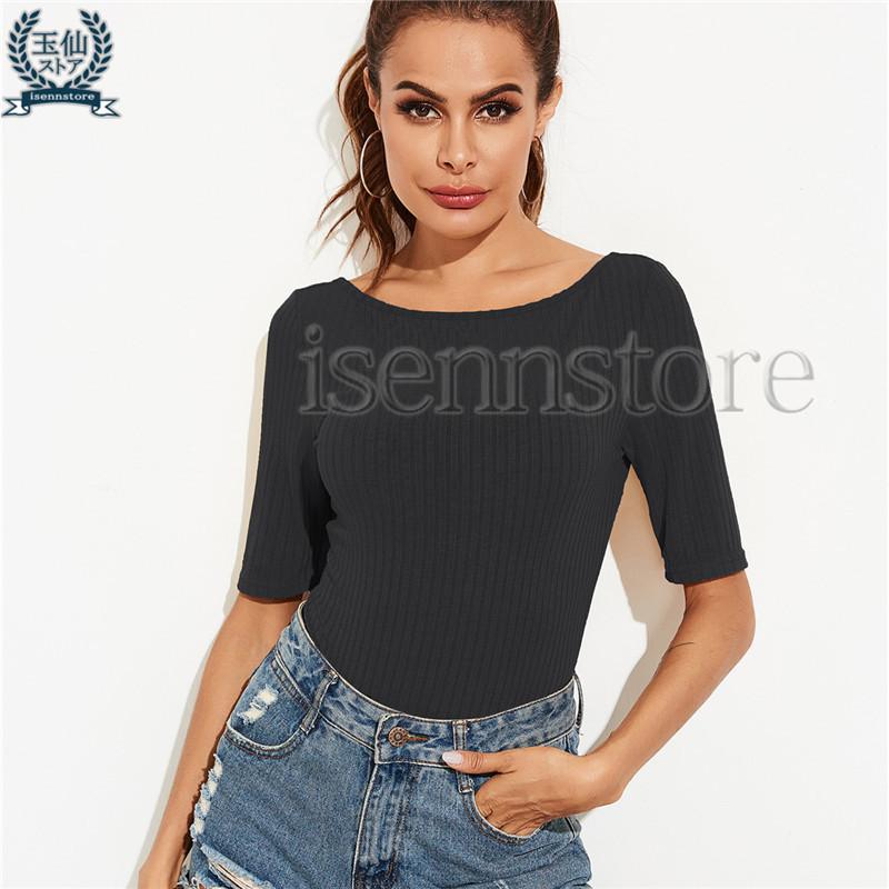 レオタード トップス 5分袖 半袖 ブリファーシャツ レディース