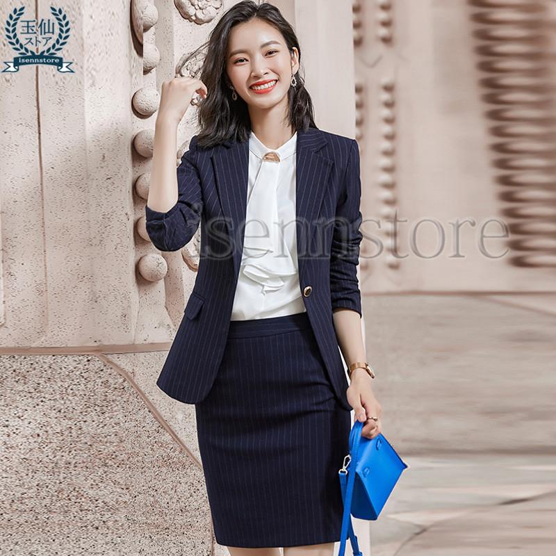 ストライプ ビジネススーツ レディース 2点セット パンツスーツ