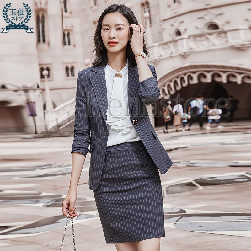 ストライプ ビジネススーツ レディース 2点セット パンツスーツ